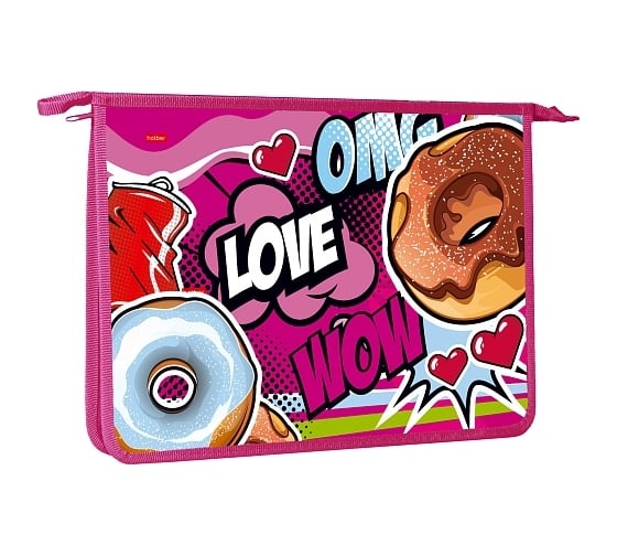 Изображение товара Папка для тетрадей Hatber пластиковая, А4, 245x340x40 мм, на молнии, Ммм...бургер!, 12 шт. 073751