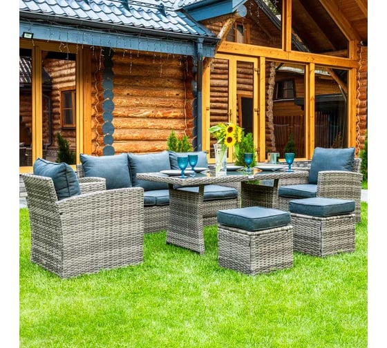 Изображение товара Обеденный комплект садовой мебели Royal Family ZOYA из искусственного ротанга, серый 979-71-71