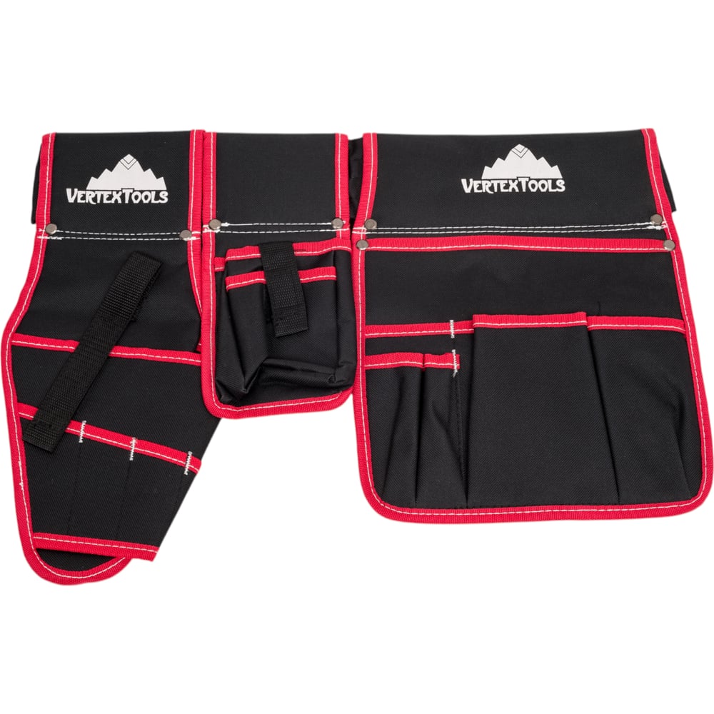 Изображение товара Монтажный пояс VertexTools 13 карманов, профессиональный, для инструмента, черный/красный