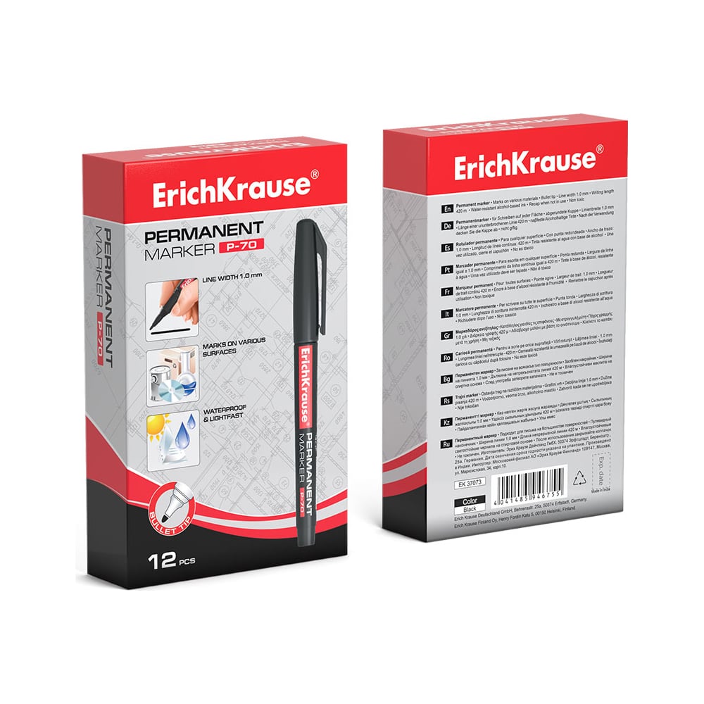 Перманентный маркер ErichKrause маркер перманентный двусторонний brauberg double 0 8 мм и 3 мм комплект 12 штук 880251