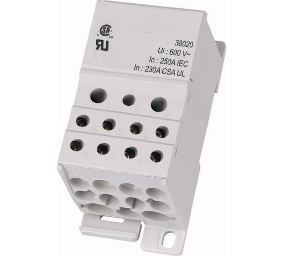 Изображение товара Блоки распределительные Finder, монтаж на DIN-рейку или на поверхность, максимальный ток 250А, 1 клемма на входе, 11 клемм на выходе, IP 10, 9D.01.5.250.0111 9D0152500111