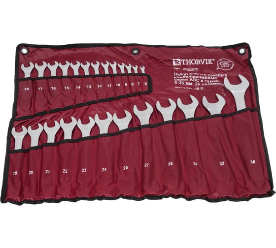 Изображение товара Набор комбинированных гаечных ключей Thorvik W3S25TB серии ARC в сумке, 6-36 мм, 25 предметов 53714