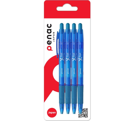 Изображение товара Шариковая автоматическая ручка Penac x-ball 0.7мм синяя, 4 шт BA3501-03F/4B