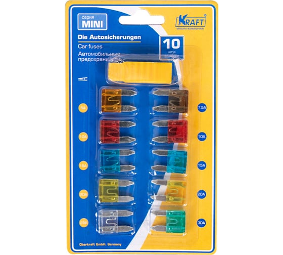Изображение товара Набор предохранителей KRAFT МИНИ, 10 шт, с пинцетом KT 870019