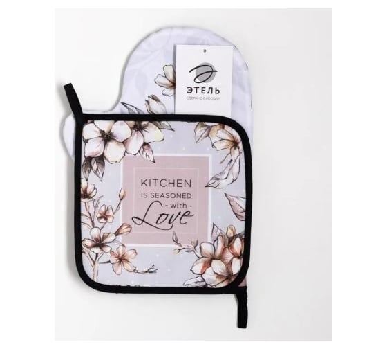 Изображение товара Кухонный набор Этель Floral mood варежка-прихватка 20x28 см, прихватка 19x19 см, 100% хлопок 6535975