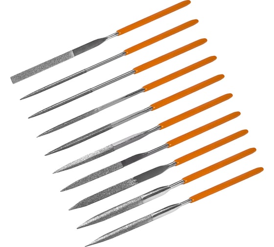 Изображение товара Набор надфилей алмазных, 140х 50х3 мм, обрезиненные рукоятки 10 шт. чехол КОБАЛЬТ 790-151