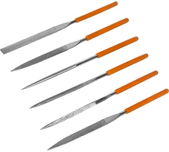 Изображение товара Набор надфилей алмазных, 160х70х4 мм, обрезиненные рукоятки 6 шт. чехол КОБАЛЬТ 790-175