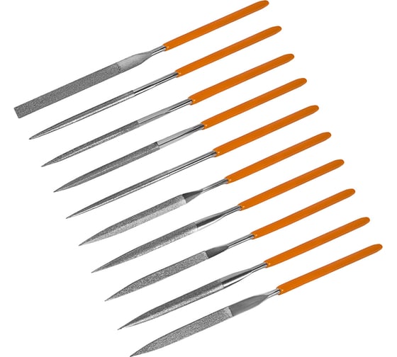 Изображение товара Набор надфилей алмазных, 160х70х4 мм, обрезиненные рукоятки 10 шт. чехол КОБАЛЬТ 790-182