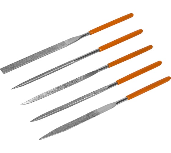 Изображение товара Набор надфилей алмазных, 160х70х4 мм, обрезиненные рукоятки 5 шт. чехол КОБАЛЬТ 790-168