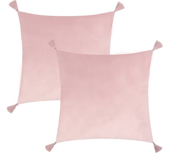 Изображение товара Чехол на подушку Этель 2 шт., с кисточками, розовый, 45x45 см, 100% полиэстер, велюр 9714597
