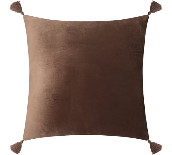 Изображение товара Чехол на подушку Этель с кисточками, кофе, 45x45 см, 100% полиэстер, велюр 9728544
