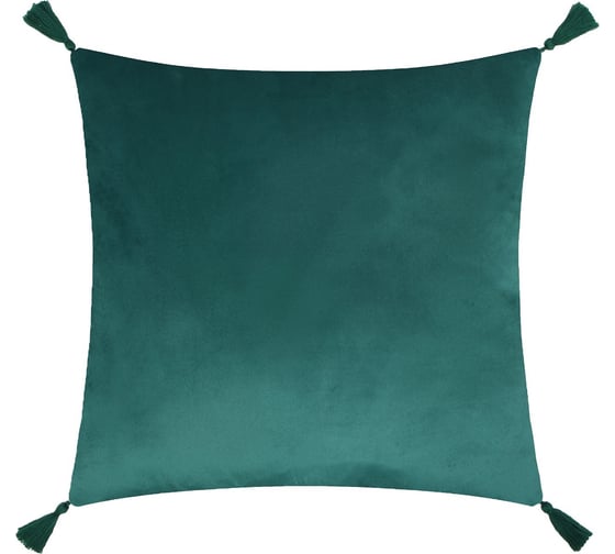 Изображение товара Чехол на подушку Этель с кисточками, зеленый, 45x45 см, 100% полиэстер, велюр 9714594