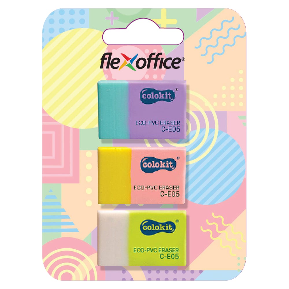 Изображение товара Ластик Flexoffice colokit c-e05, 3 шт, ассорти, в блистере