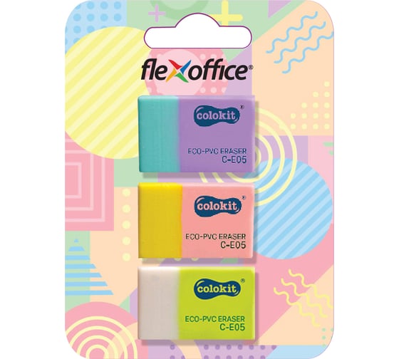 Изображение товара Ластик Flexoffice colokit c-e05, ассорти, 3 шт, в блистере C-E05/3B