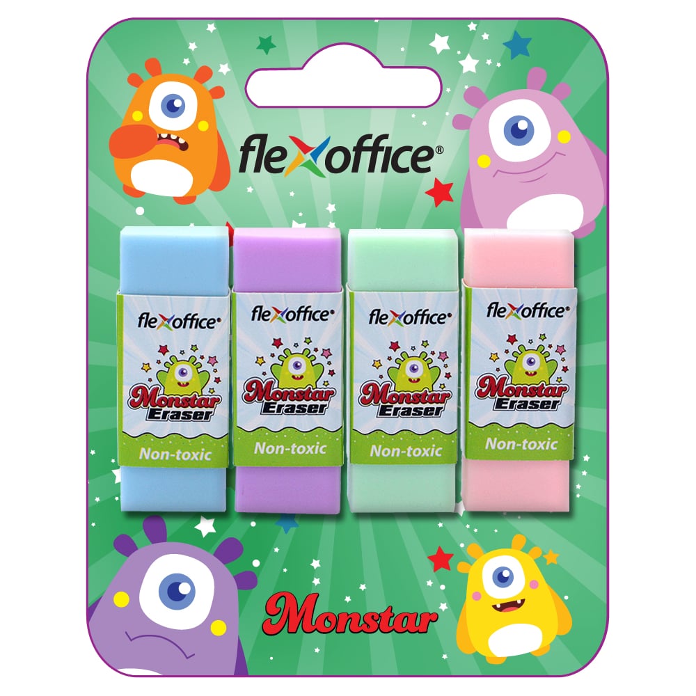Изображение товара Ластик Flexoffice Monstar ассорти 4 шт в блистере FO-E06/4B