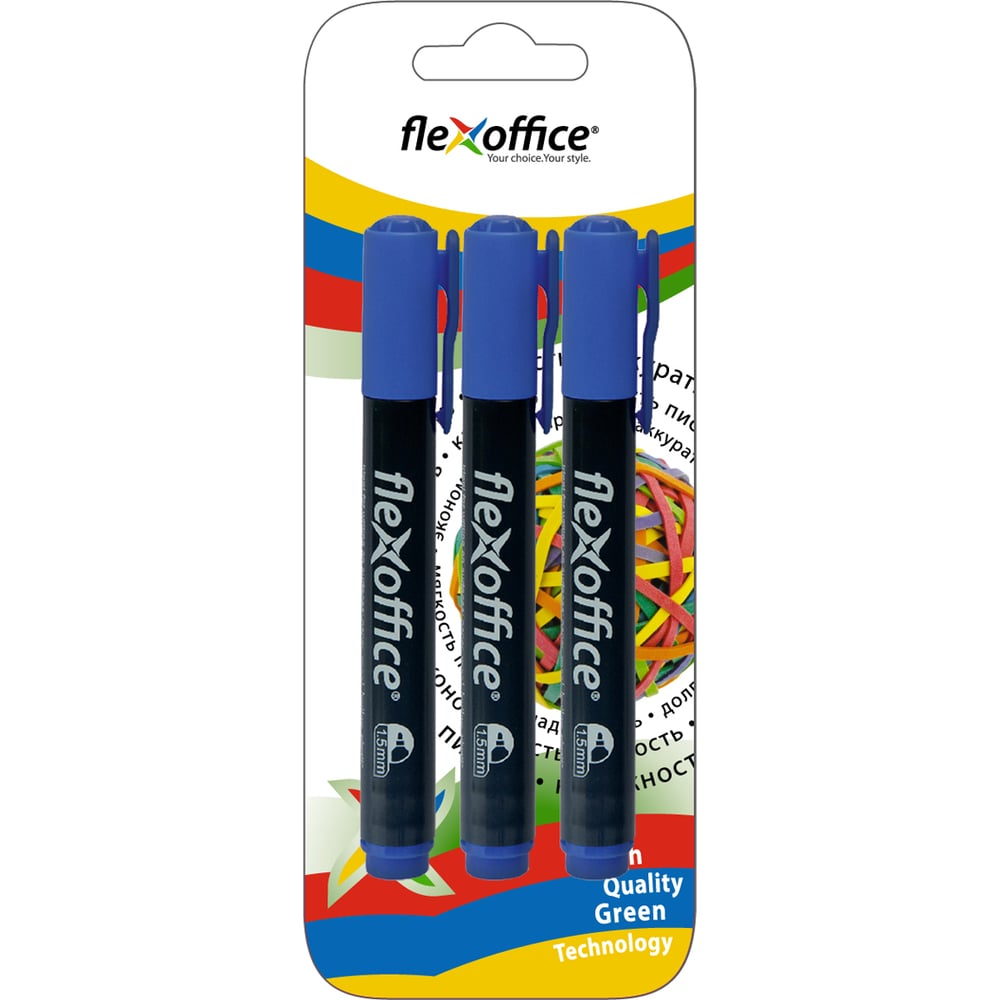 Изображение товара Перманентный маркер Flexoffice 1.5мм синий 3 шт FO-PM03/BL-3B