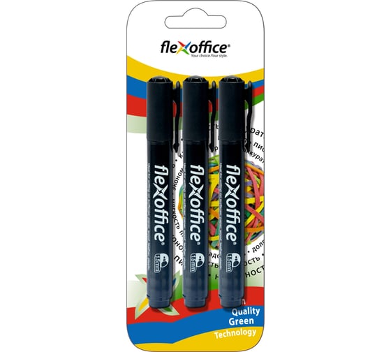 Изображение товара Перманентный маркер Flexoffice 1.5мм, черный, 3 шт FO-PM03/BLK-3B