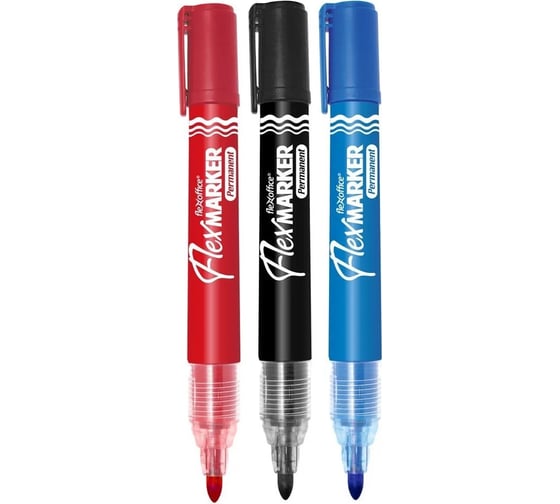 Изображение товара Перманентный маркер Flexoffice 1.5мм, 3 цвета, в блистере FO-PM014/3B