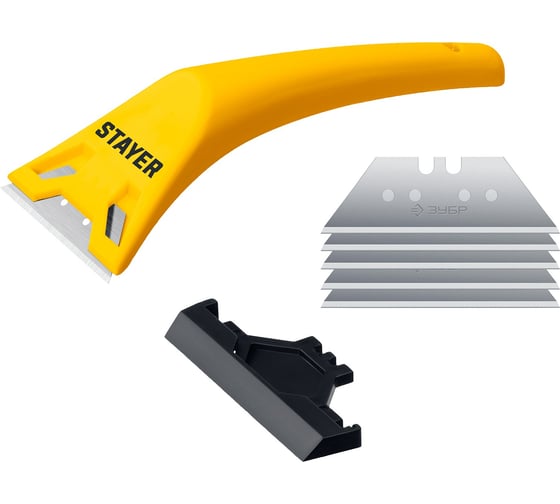 Изображение товара Пластмассовый скребок в наборе с 5 лезвиями STAYER STANDARD 50мм 0851-H6_z02