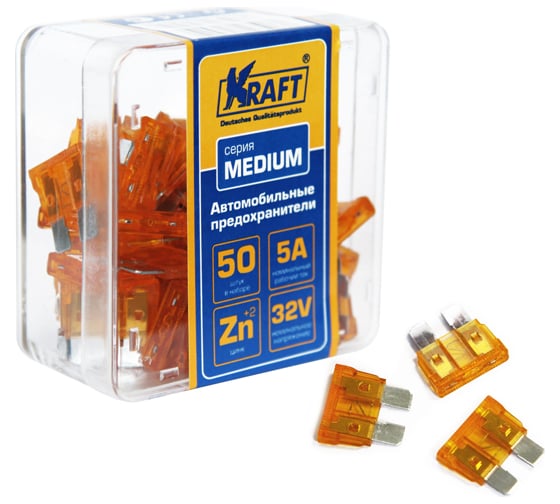 Изображение товара Набор предохранителей KRAFT 5 А, MEDIUM, 50 шт, пласт кор KT 870001