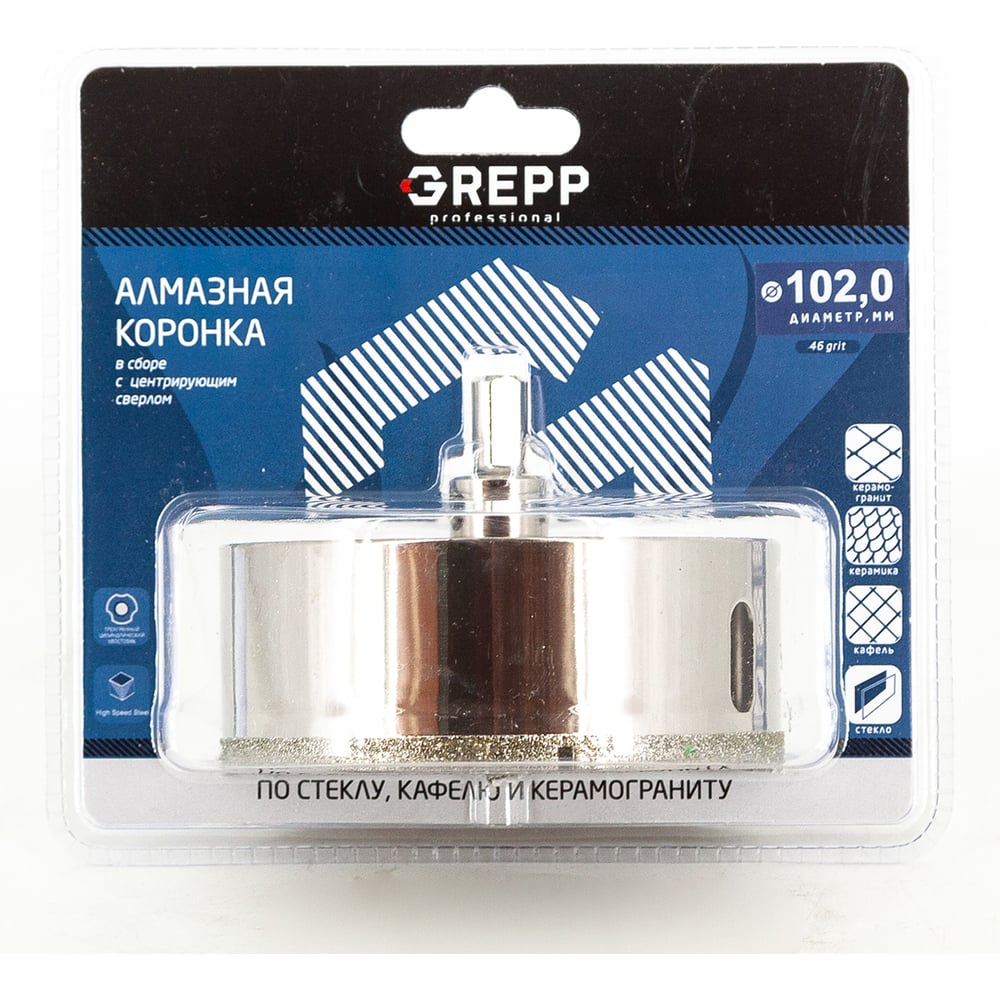 Изображение товара Коронка алмазная 102 мм Grepp 403-0102 для стекла/керамогранита