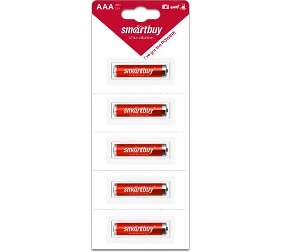Изображение товара Батарейка Smartbuy алкалиновая lr03/5b strip (60/600) упаковка 5 шт. SBBA-3A05B