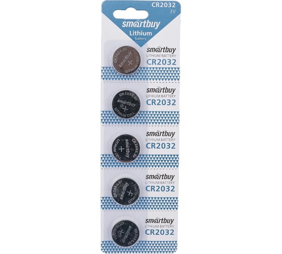 Изображение товара Элемент питания Smartbuy литиевый, cr2032/5b (100/4000) упаковка 5 шт. SBBL-2032-5B