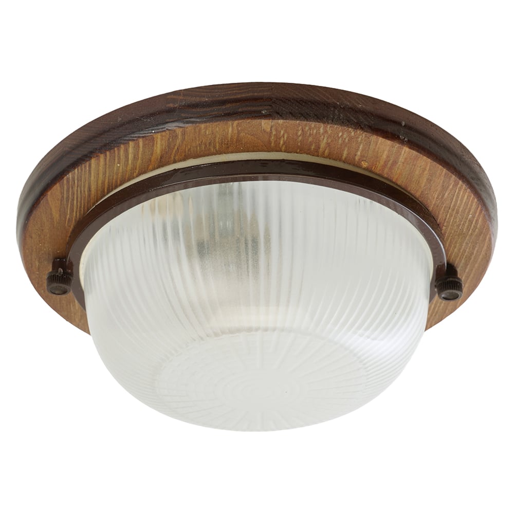 Изображение товара Накладной светильник FERON IP54 60Вт E27 дерево и сталь круг (орех)