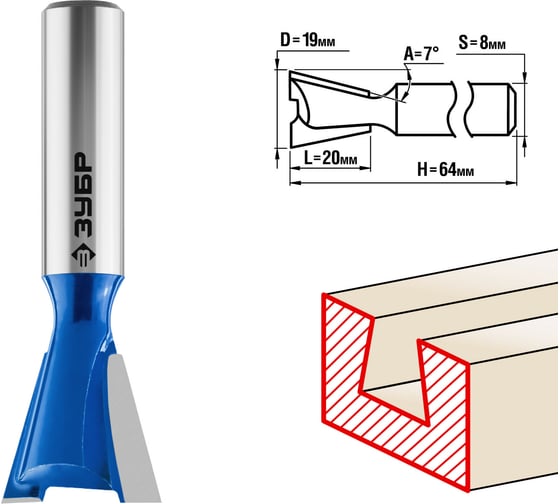 Изображение товара Пазовая фасонная фреза Ласточкин Хвост ЗУБР Профессионал 19х20 мм 28748-19