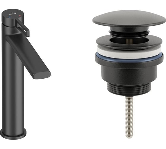 Изображение товара Высокий смеситель для накладной раковины Wellsee ONCE! and forever в наборе 2 в 1 201000017