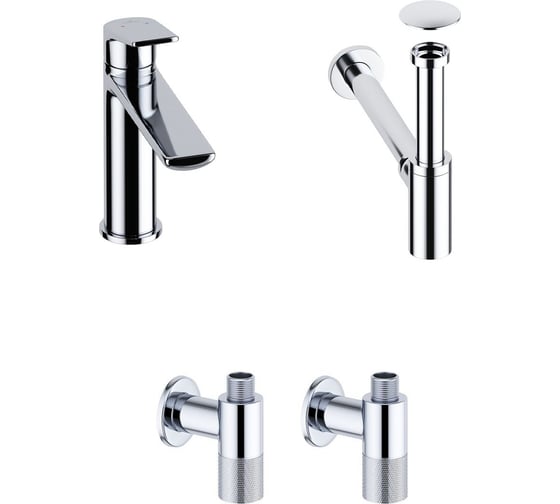 Изображение товара Смеситель для раковины в ванную комнату Wellsee ICON! for life в наборе 4 в 1 201000121