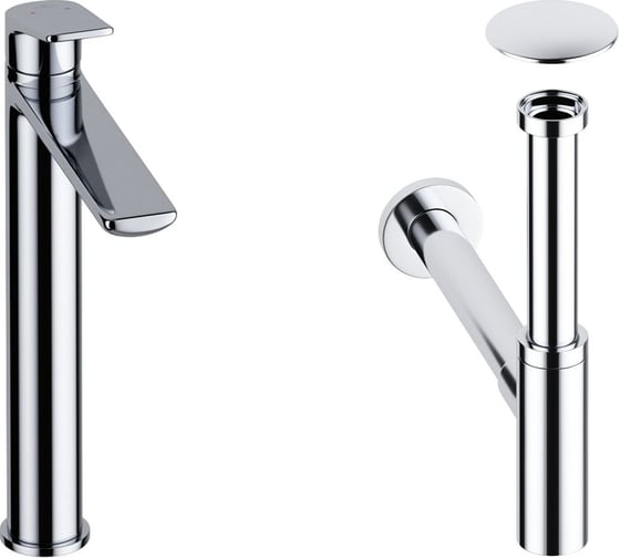 Изображение товара Высокий смеситель для накладной раковины Wellsee ICON! for life в наборе 3 в 1 201000091