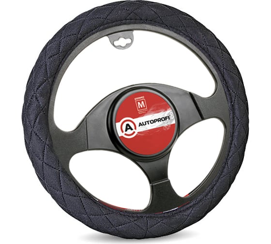 Изображение товара Оплетка руля AUTOPROFI алькантара, стеганая, наполнитель 1 см, поролон SP-9020 BK M