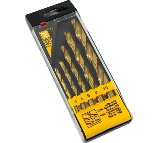 Изображение товара Набор сверл по металлу 5 шт, HSS (W2 TiN), 4-10 мм (4, 5, 6, 8, 10 мм) MOSTEK 1370548