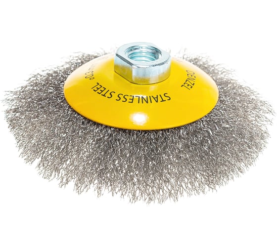 Изображение товара Щетка Тарелка (125 мм; М14; витая нержавеющая проволока 0.3 мм) для УШМ DENZEL 746163