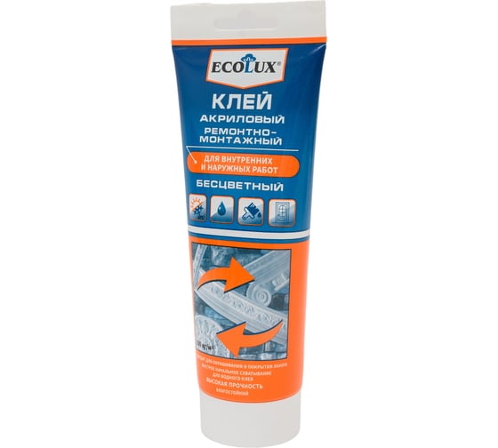 Изображение товара Акриловый ремонтно-монтажный клей Ecolux бесцветный, 200 мл 4607133683788