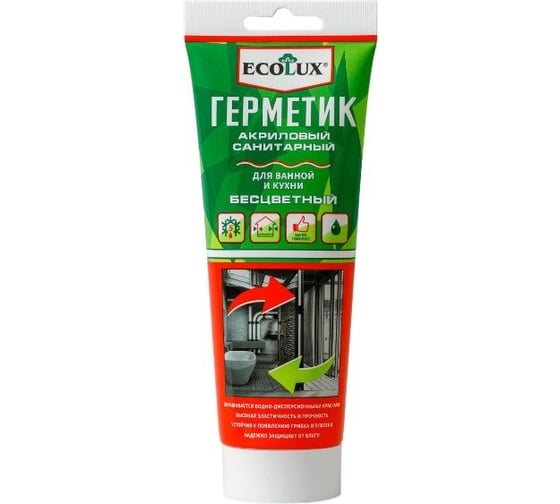 Изображение товара Акриловый герметик Ecolux санитарный бесцветный, 200 мл 4607133683825