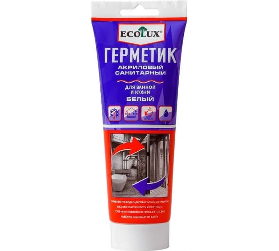 Изображение товара Акриловый герметик Ecolux санитарный белый, 200 мл 4607133683801