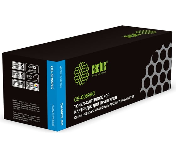 Изображение товара Лазерный картридж CACTUS CS-C069HC 069H голубой 5500 страниц для Canon i-Sensys MF752Cdw MF752/MF754Cd 1961518