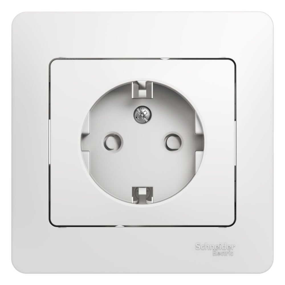 Изображение товара Розетка Systems Electric GLOSSA 1-м с заземлением защитные шторки белая IP20