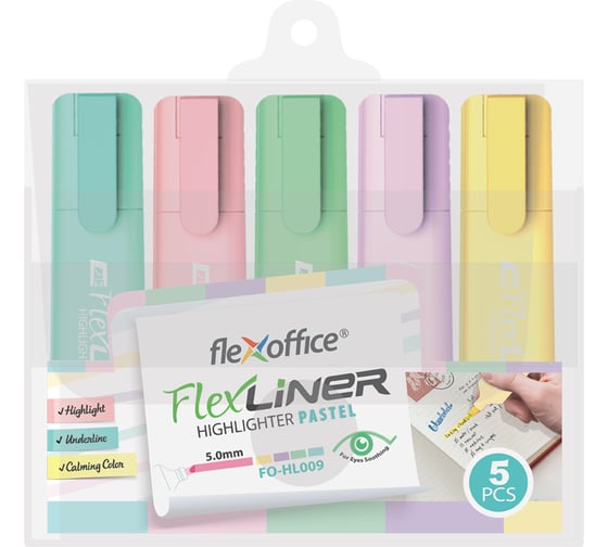 Изображение товара Набор текстовыделителей Flexoffice 5 пастельных цветов FO-HL009
