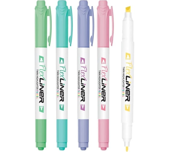 Изображение товара Набор двусторонних текстовыделителей Flexoffice 1/4 мм, 5 пастельных цветов FO-HL016