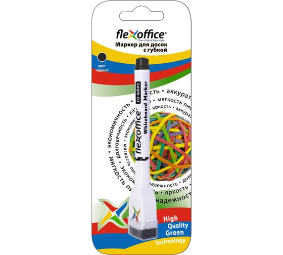 Изображение товара Маркер для досок с губкой Flexoffice 1-2.5мм, черный FO-WB09/B