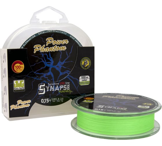 Изображение товара Шнур Power Phantom Synapse NANO PE 100м, флуоресцентный зеленый, #0,4 (5,1кг), 0.1 мм PPPESYNF10004