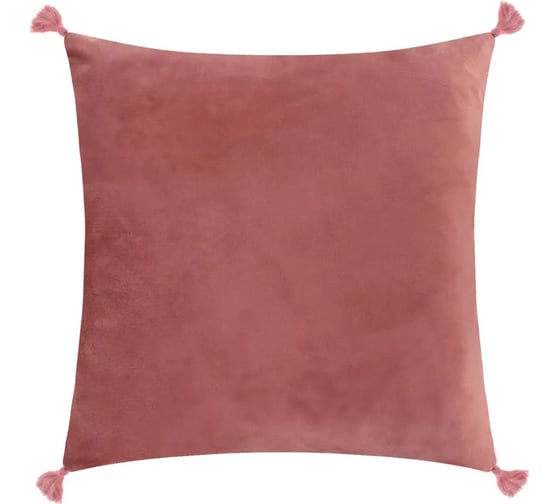 Изображение товара Чехол на подушку с кисточками Этель пыльная роза, 45х45 см, 100% полиэстер, велюр 6906465