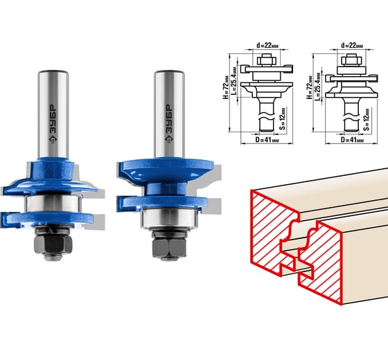 Изображение товара Набор фрез рамочных №1 (2 шт; хвостовик 12 мм) Зубр 28771-41.3-H2