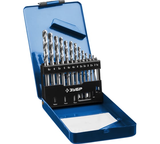 Изображение товара Набор сверл по металлу ЗУБР Проф-А 13 шт, 1.5-6.5 мм, сталь Р6М5 29625-H13