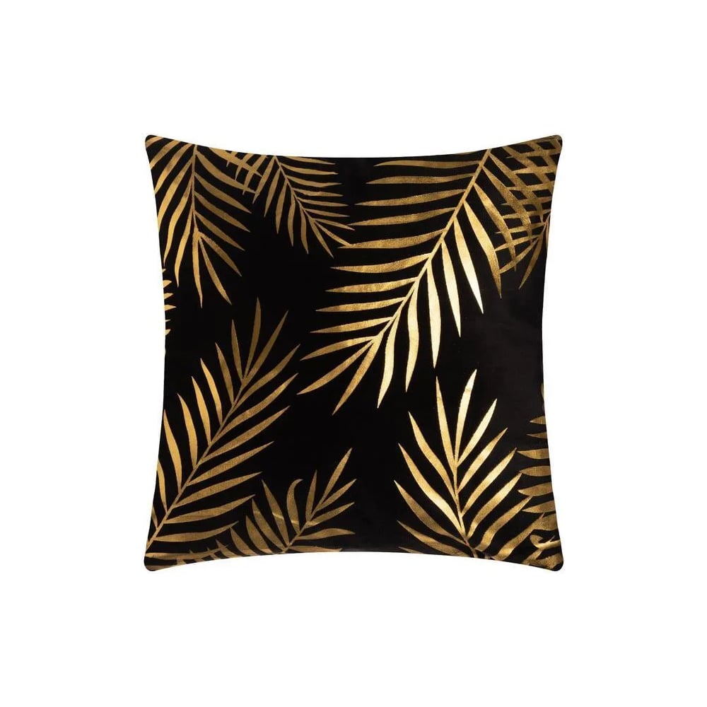 Изображение товара Чехол на подушку Этель Листья 40х40 см велюр стильный дизайн черный золотой