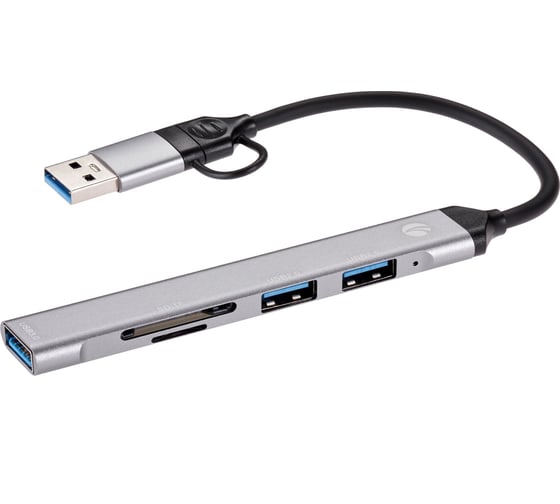 Изображение товара Адаптер VCOM type c или usb 3.0 a - usb 3.0 и 2хusb 2.0 и sd и tf DH297