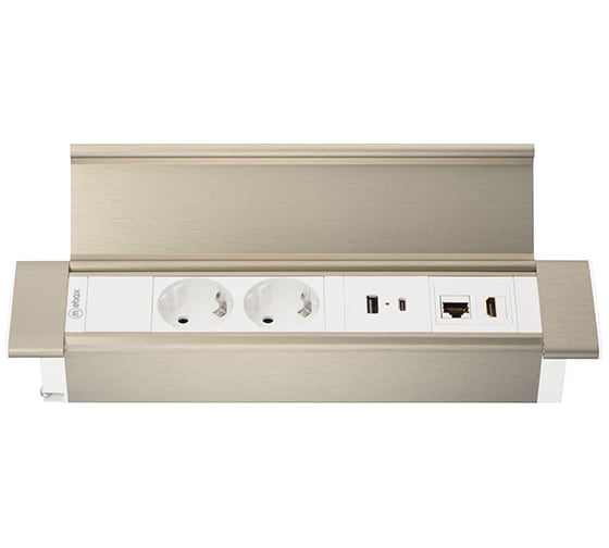 Изображение товара Блок розеток Mebax 41P 2 секции Серебро+Белый USB + type C + RJ45 + HDMI 00-00002596